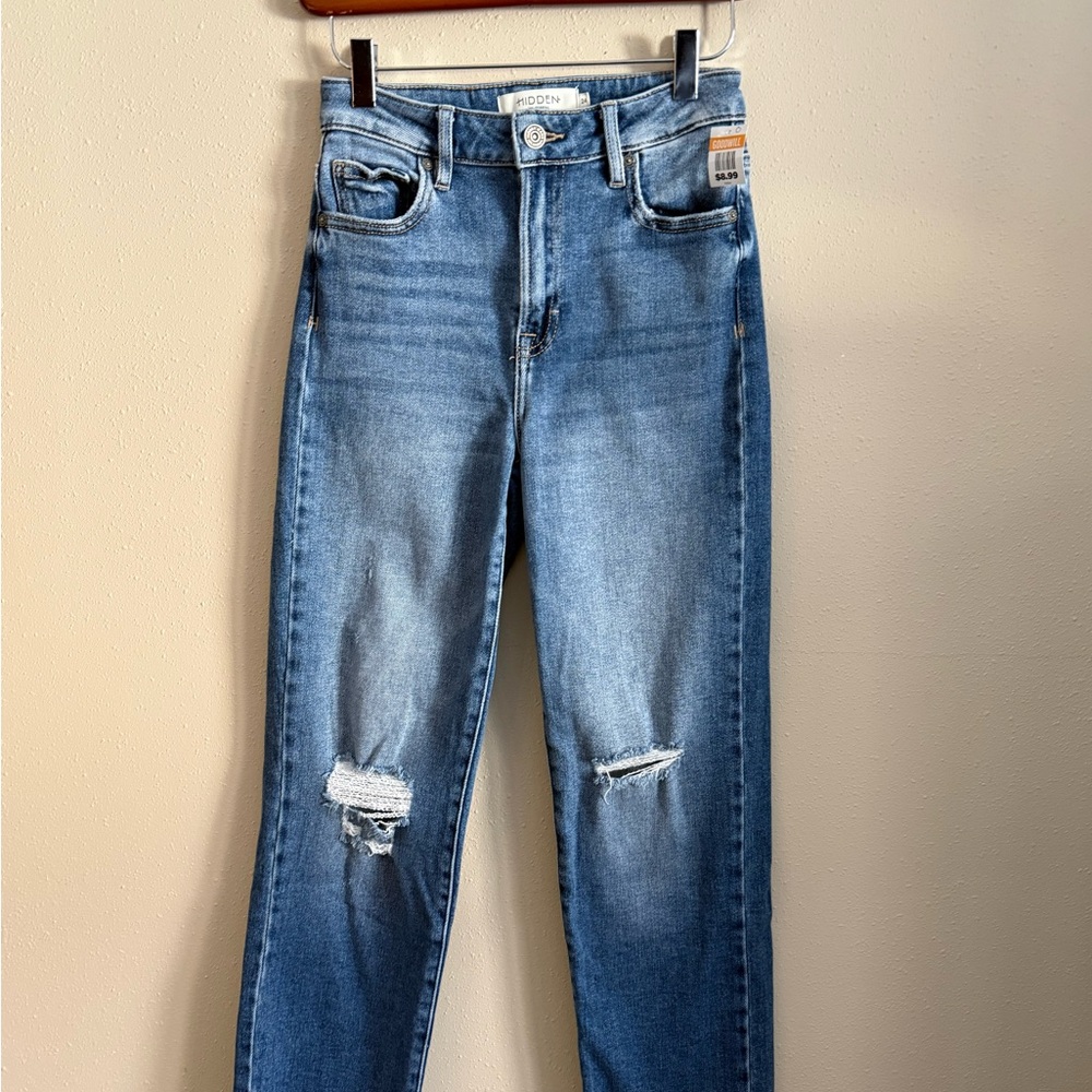 Hidden Los Angeles High Rise Straight Leg Jeans Raw Hem Distressed 24